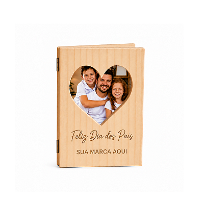 Porta-Retrato Dobrável Coração em Madeira Personalizado