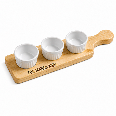 Kit Petisqueira em Pinus com 3 Bowls Personalizado