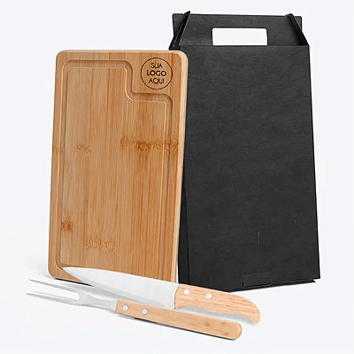 Kit para Churrasco Personalizado com Estojo em Bambu e Inox 3 Peças