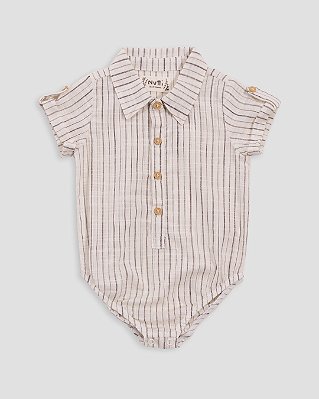 Body camisa manga curta Listrado marrom