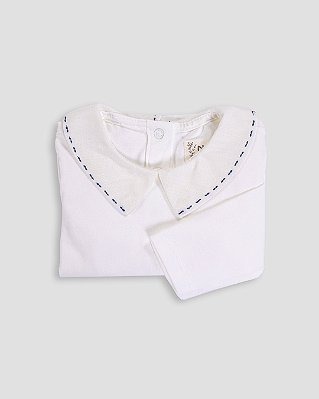 Body baby pontilhado Off-white + azul