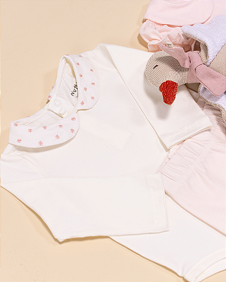 Body baby poá Off-white + rosa