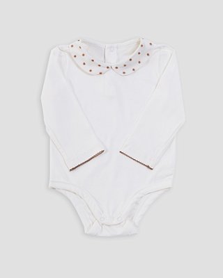 Body baby poá Off-white + marrom