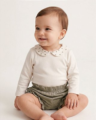 Body baby poá Off-white + verde