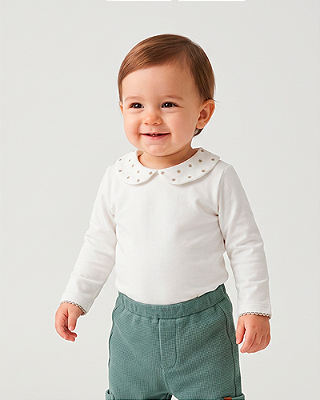 Body baby poá Off-white + verde