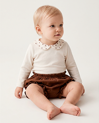 Body baby poá Off-white + marrom