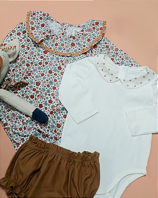Body baby poá Off-white + marrom