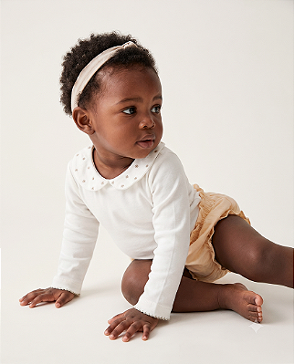 Body baby poá Off-white + amarelo