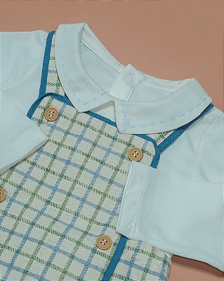 Body baby pontilhado Off-white + azul