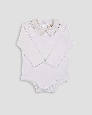Body baby pontilhado Off-white + verde