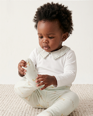 Body baby pontilhado Off-white + verde