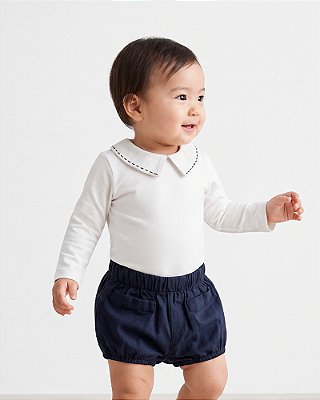 Body baby pontilhado Off-white + marinho
