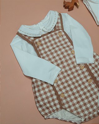 Body baby pontilhado Off-white + marrom