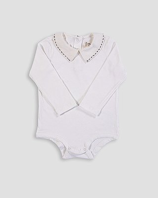 Body baby pontilhado Off-white + marrom