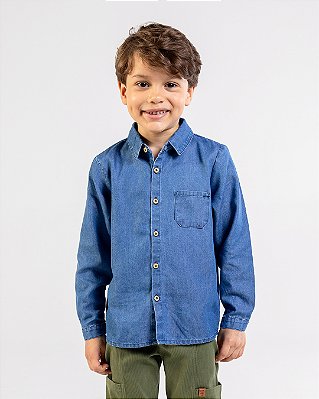 Camisa madeira Jeans/azul