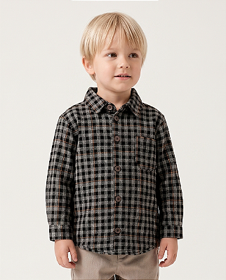 Camisa madeira Xadrez preto + mosta
