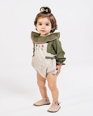 Romper hortência Off-white + verde