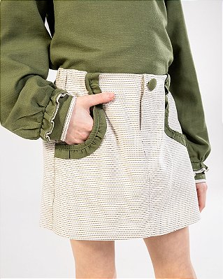 Short-saia babados Off-white + verde
