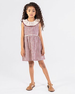 Vestido ternura Xadrez bordô