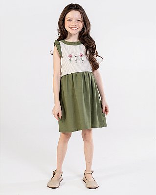 Vestido floresta Off-white + verde