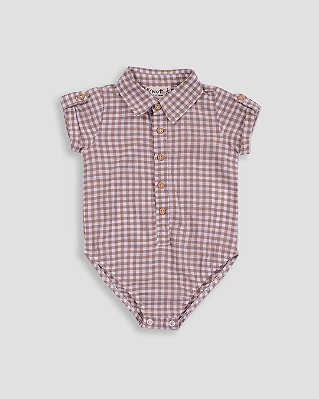 Body camisa manga curta Vichy marrom