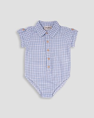 Body camisa manga curta Vichy azul