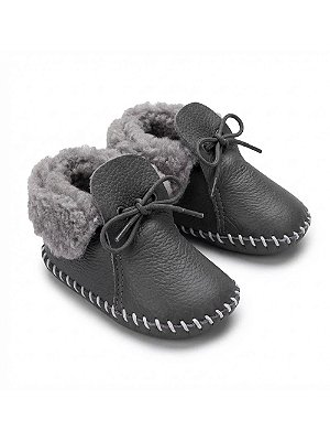 Sapato carneirinho couro Cinza/pêlo