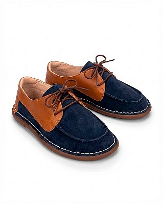 Sapato Domino couro Bleu/caramelo