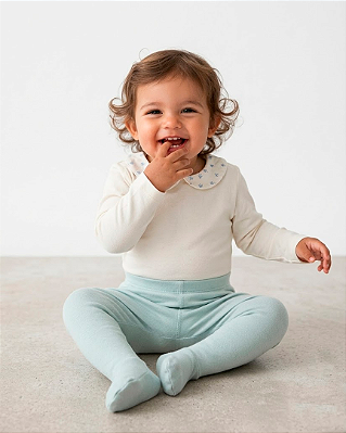 Body baby poá Off-white + azul