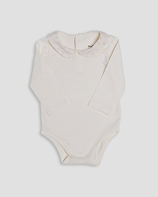 Body baby poá Off-white + azul
