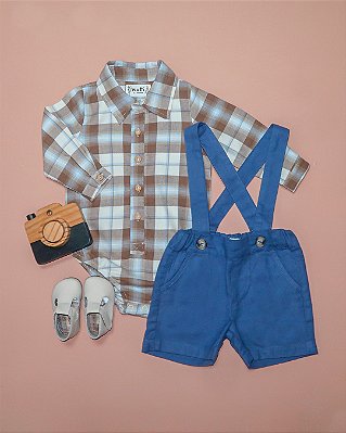 Body camisa Xadrez azul com natural