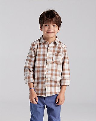 Camisa madeira Xadrez azul com natural