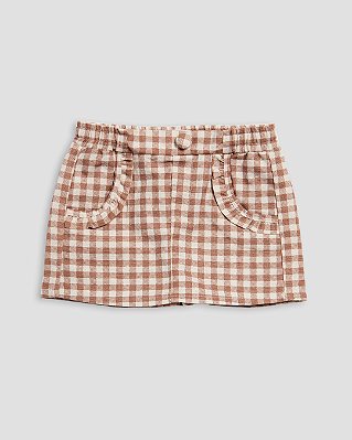 Short-saia babados Xadrez marrom