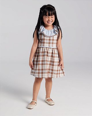 Vestido ternura Xadrez azul com natural