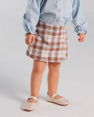 Short saia sereno Xadrez azul com natural