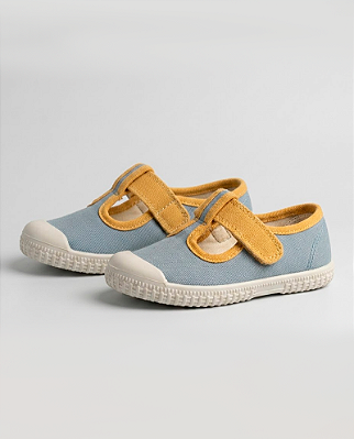 Sapato tnin talbot Azul claro + mostarda