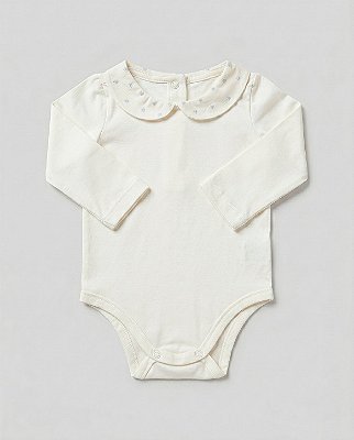 Body baby poá Off-white + azul
