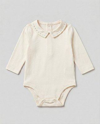 Body baby pontilhado Off-white + azul