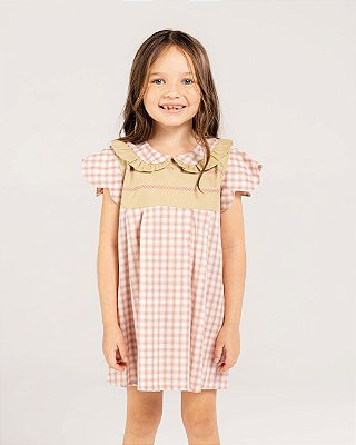 Vestido vichy Xadrez rosa e areia