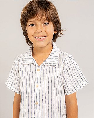 Camisa bálsamo Branco + listra azul