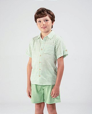 Camisa madeira manga curta Xadrez verde