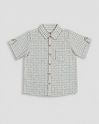 Camisa madeira manga curta Xadrez verde + off