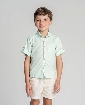Camisa madeira manga curta Verde menta