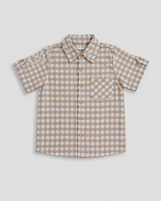 Camisa madeira manga curta Vichy marrom