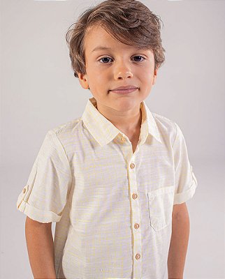 Camisa madeira manga curta Xadrez amarelo