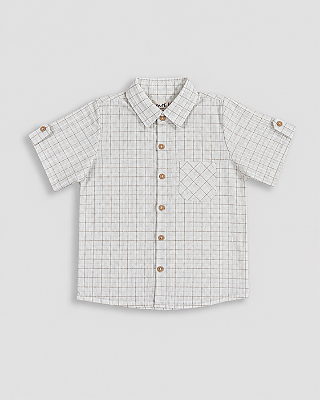 Camisa madeira manga curta Quadriculado areia