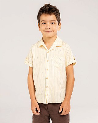 Camisa madeira manga curta Amarelo + listras