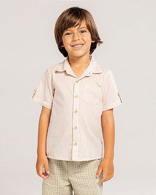 Camisa madeira manga curta Bege natural