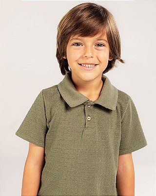 Camiseta gola polo textura Verde musgo