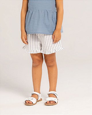 Short caule Branco + listra azul